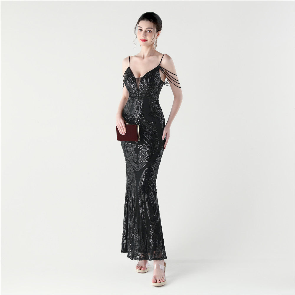 Noir Elegance Fishtail Gown