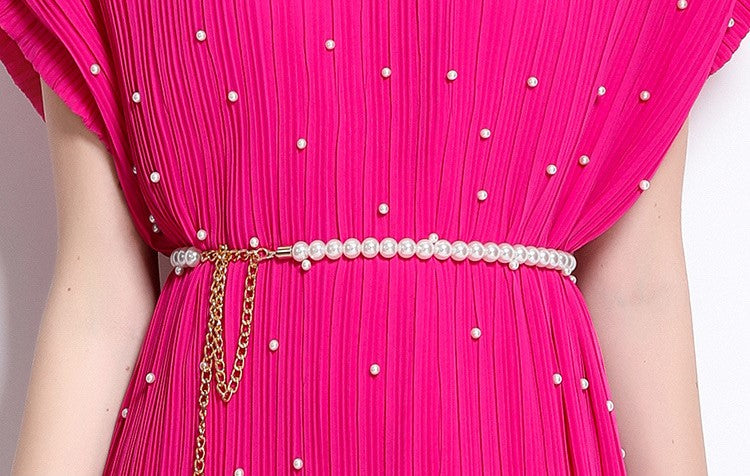 Rosered Pure Elegance Pleated Pearl Belt Dress