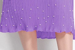 Purple Pure Elegance Pleated Pearl Belt Dress