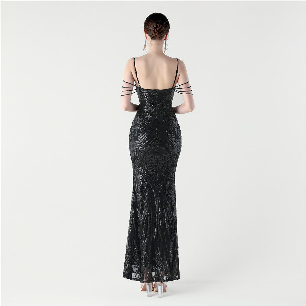 Noir Elegance Fishtail Gown
