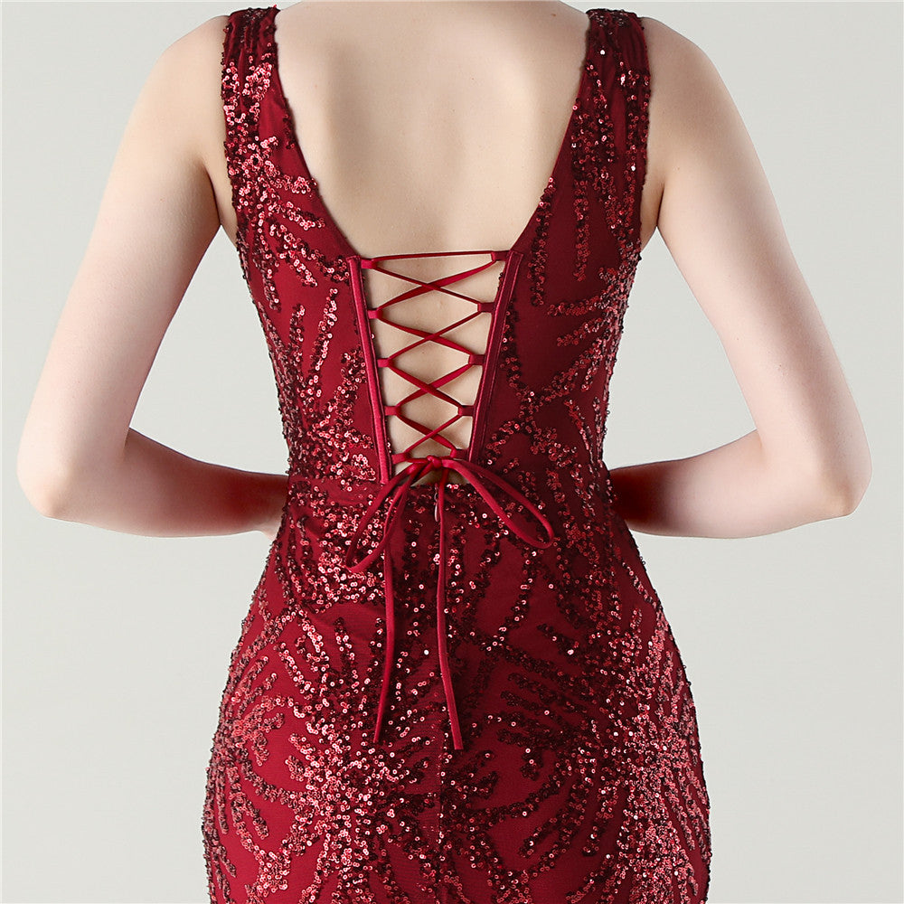 Crimson Flame Backless Gown