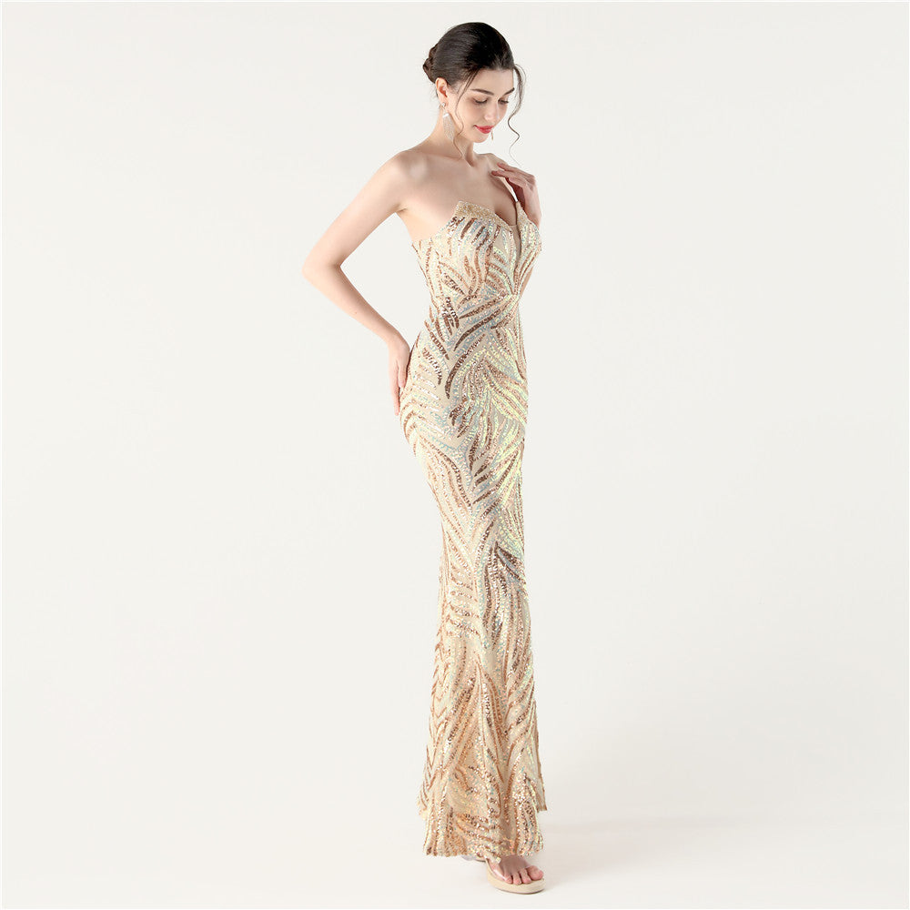 Golden Stardust Frond Sequin Gown