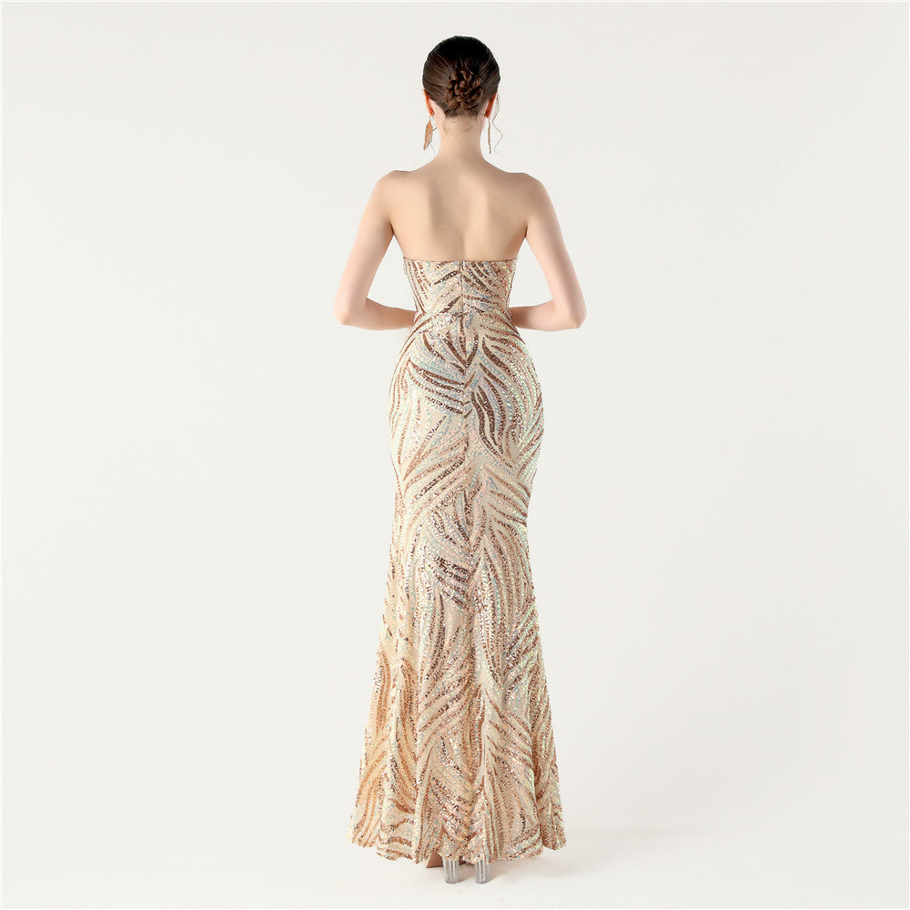 Golden Stardust Frond Sequin Gown
