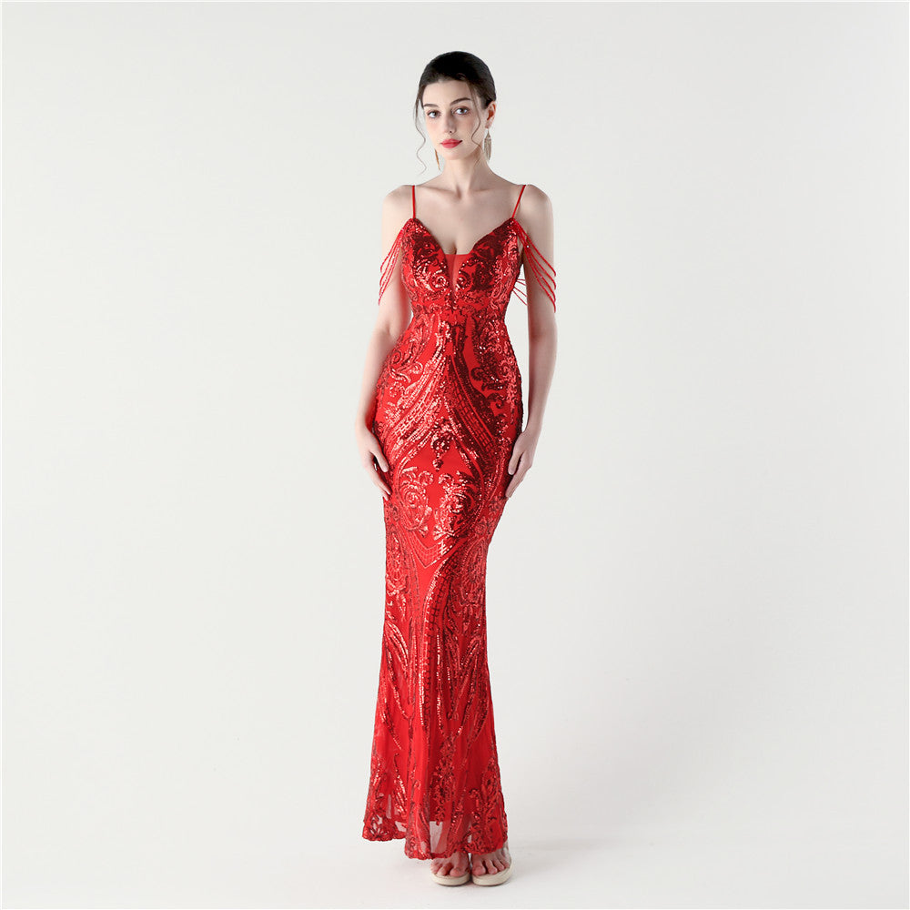 Crimson Flame Beaded Gown
