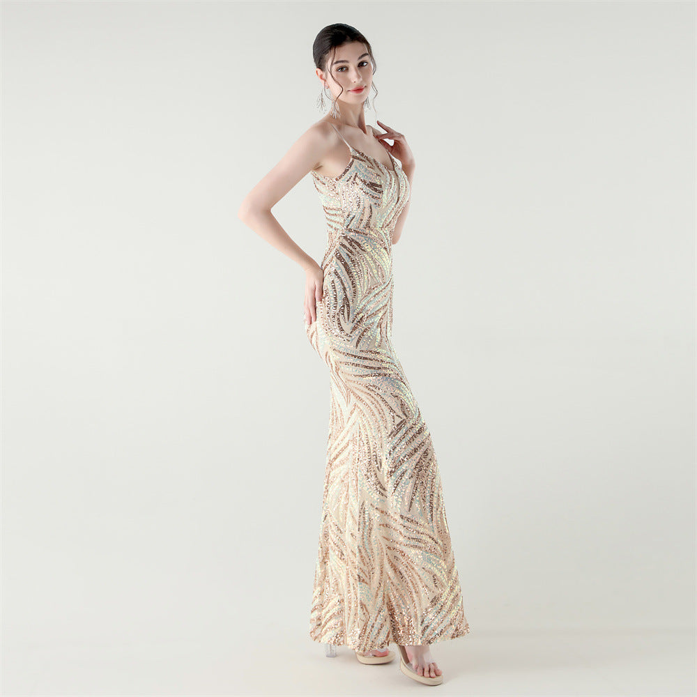 Golden Mirage Sequined Backless Gown