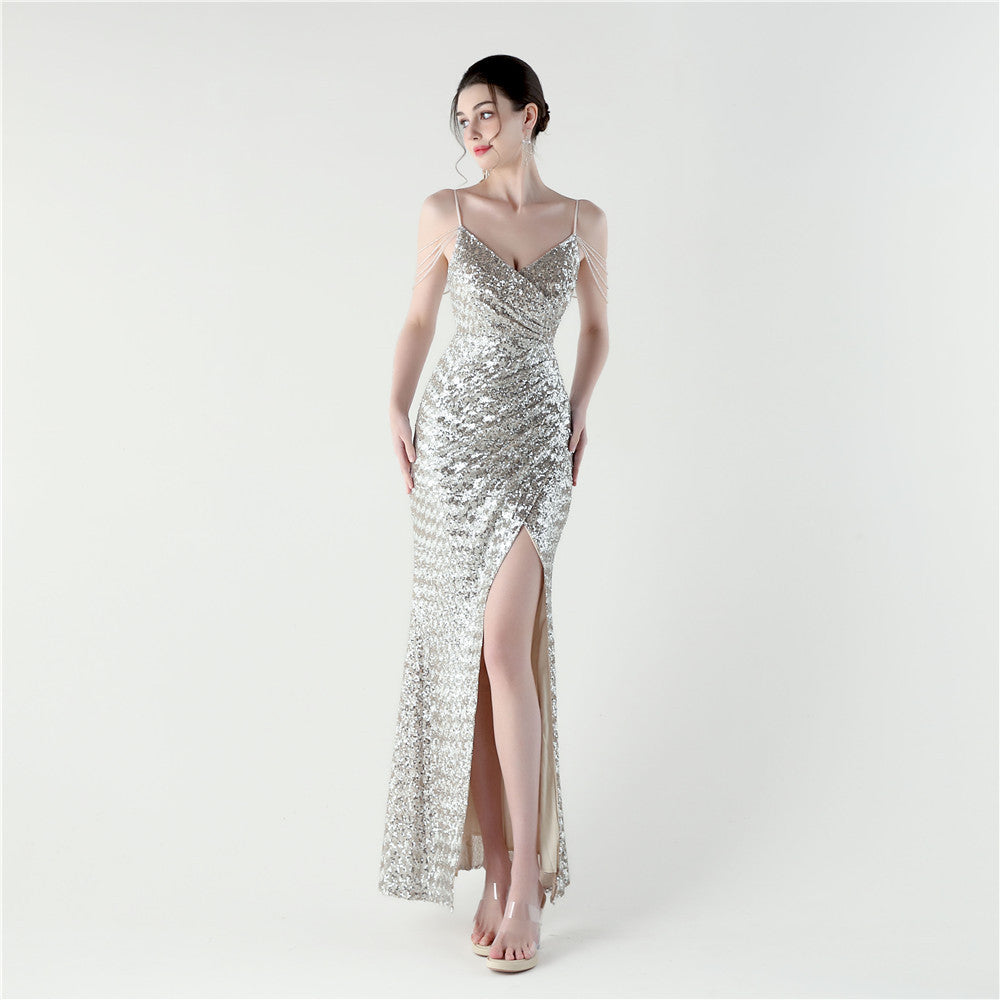 Moonlit Sparkle Deep V Gown