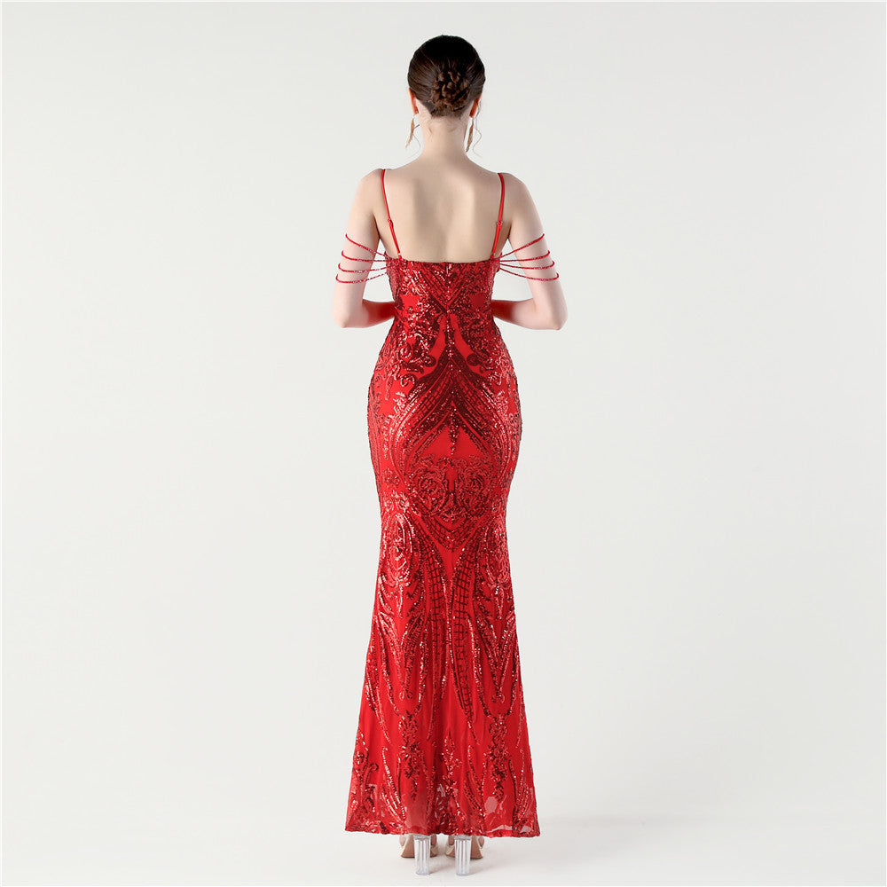 Crimson Flame Beaded Gown