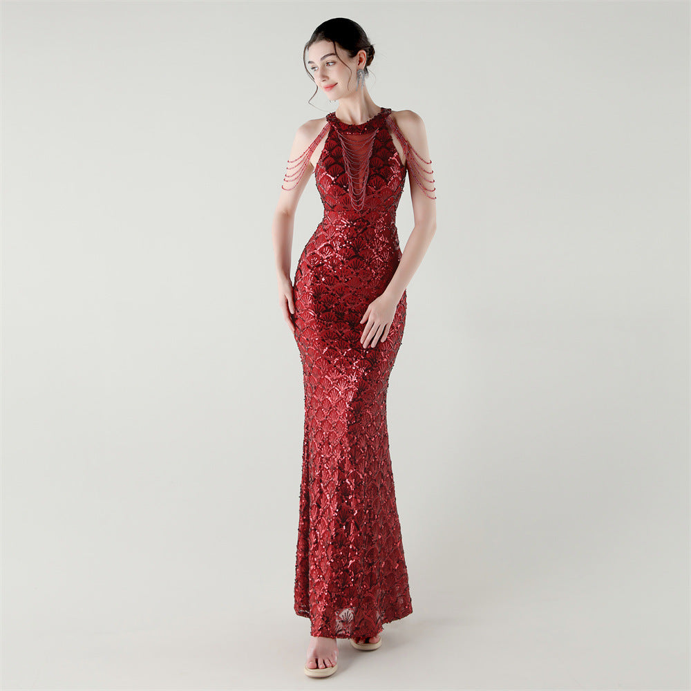 Crimson Glam Sequin Gown