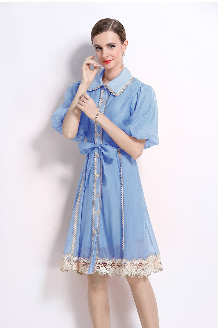 Light Blue Victorian Charm Mini Dress