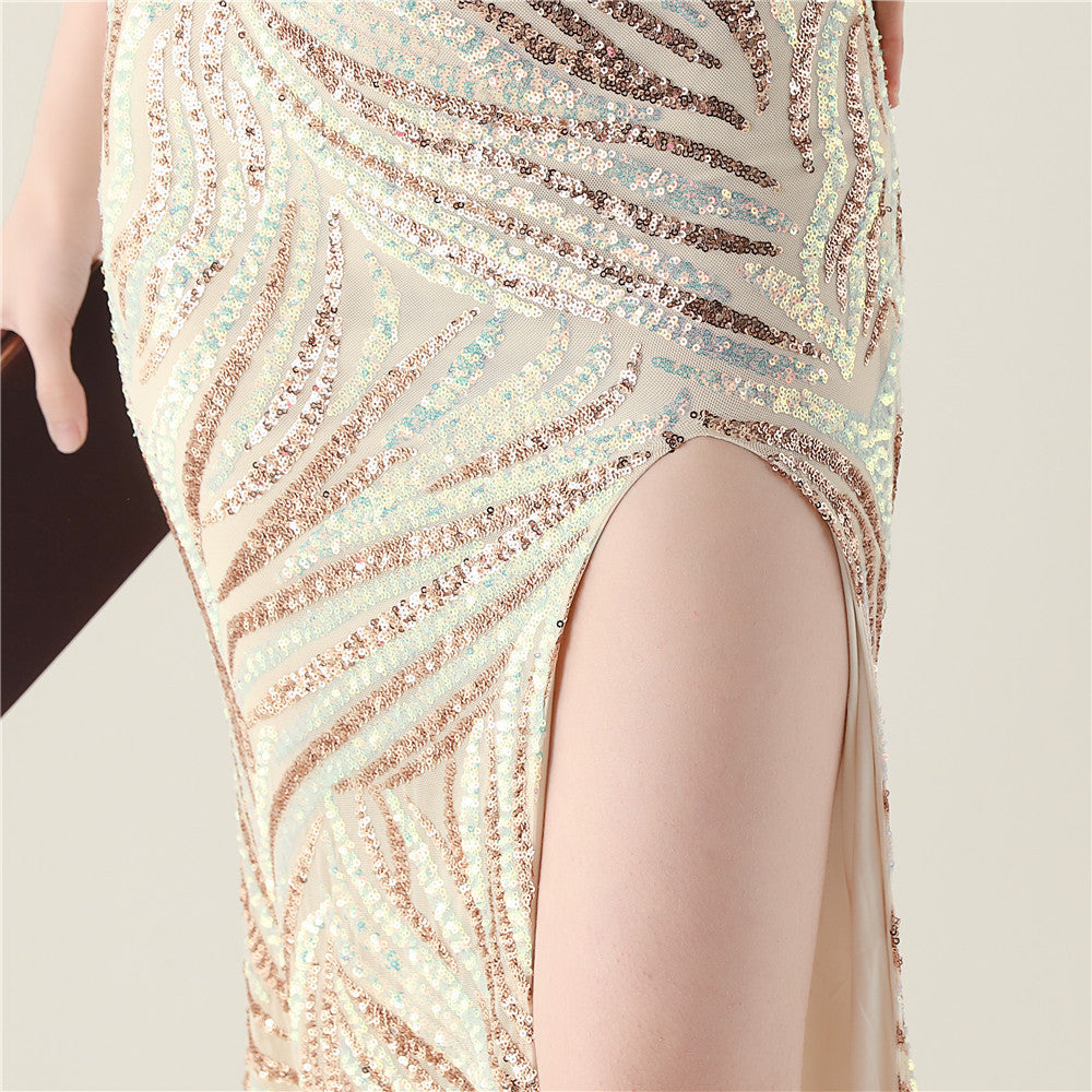 Golden Stardust Frond Sequin Gown