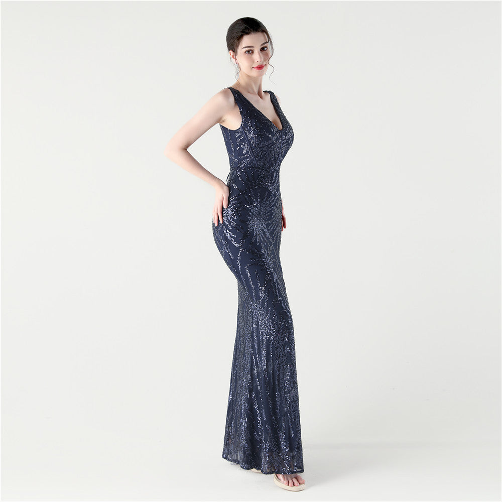 Midnight Spark Backless Gown