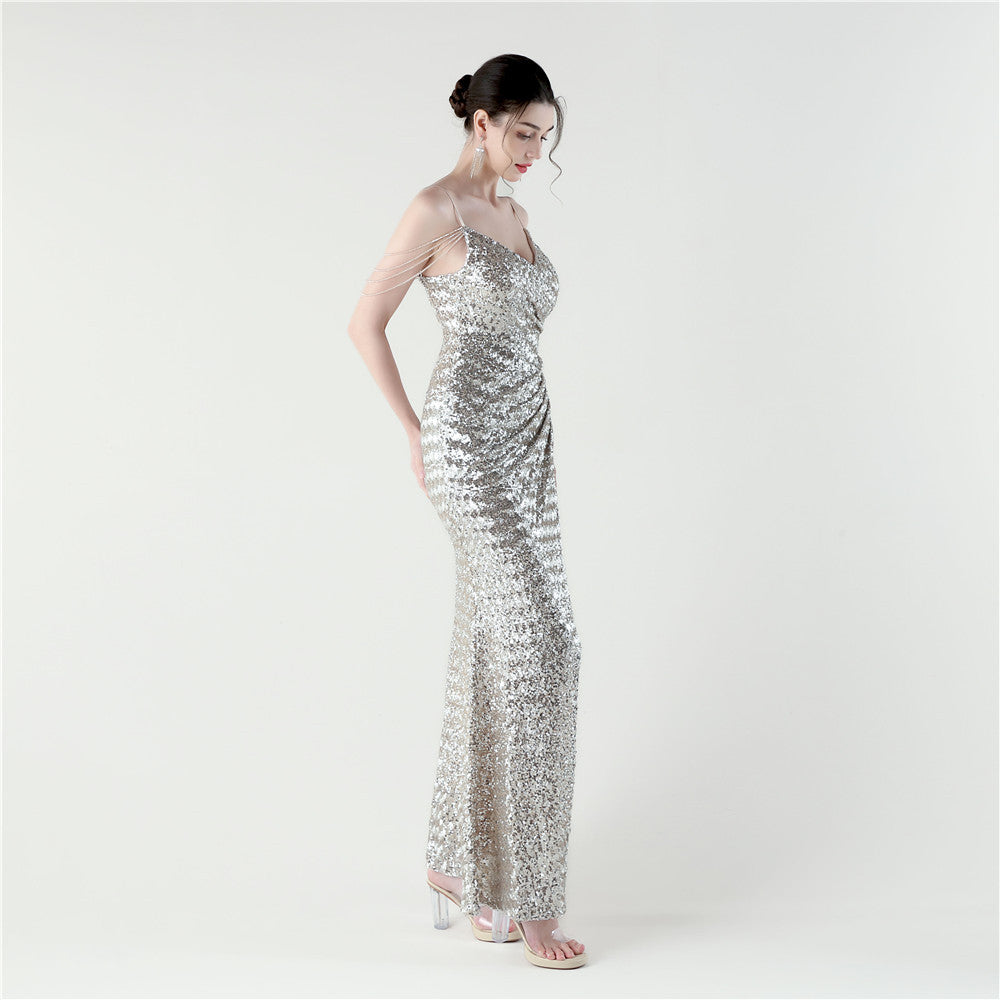 Moonlit Sparkle Deep V Gown