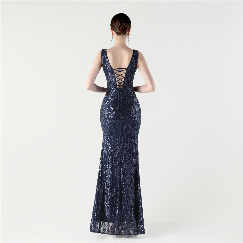 Midnight Spark Backless Gown