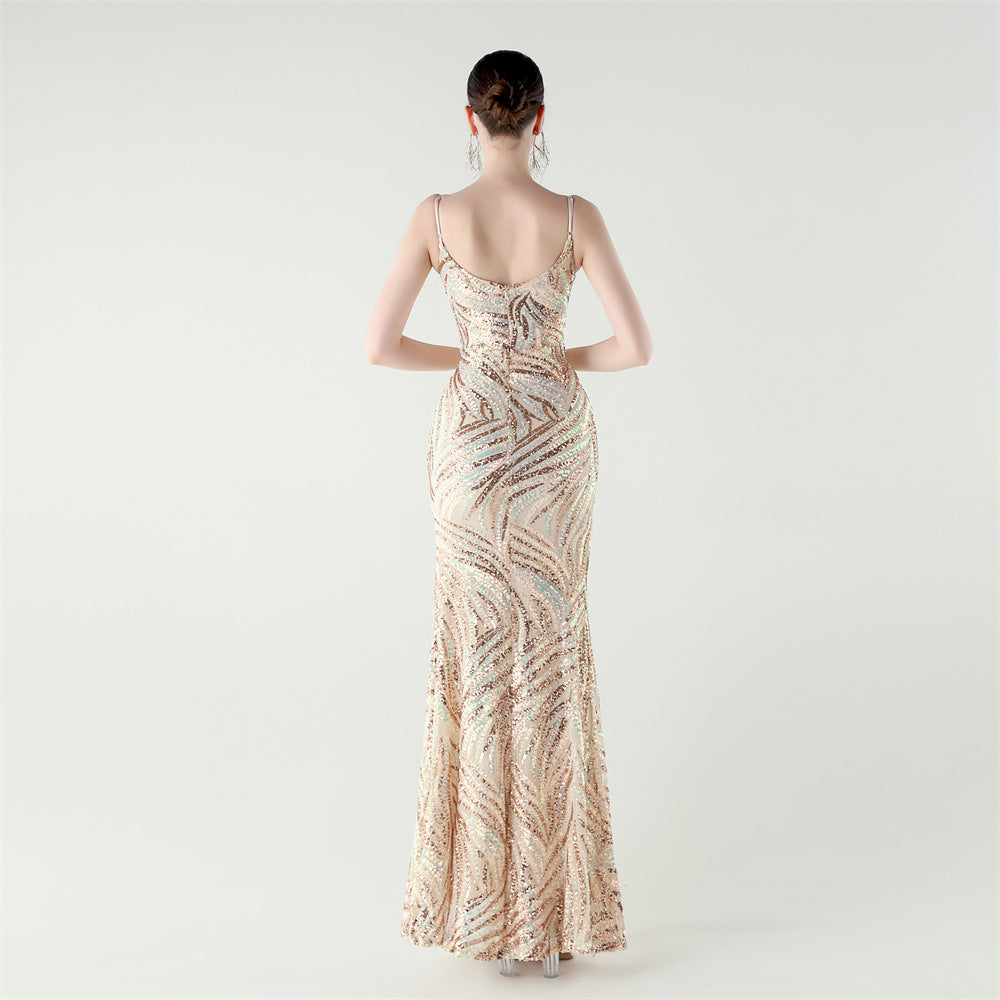 Golden Mirage Sequined Backless Gown