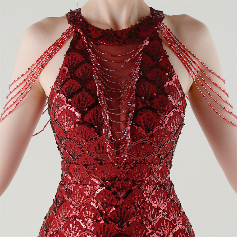 Crimson Glam Sequin Gown