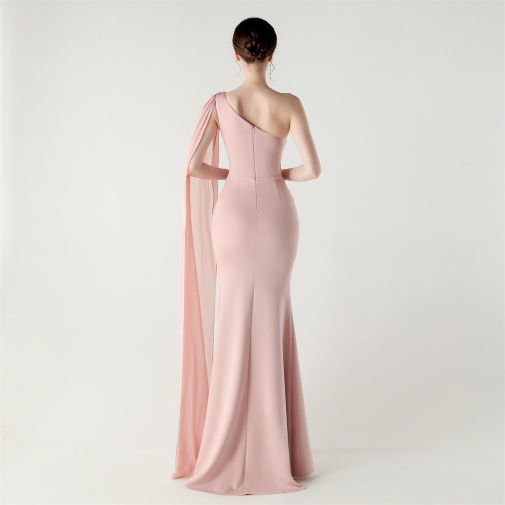 Blush Bloom Embroidery One Shoulder Gown