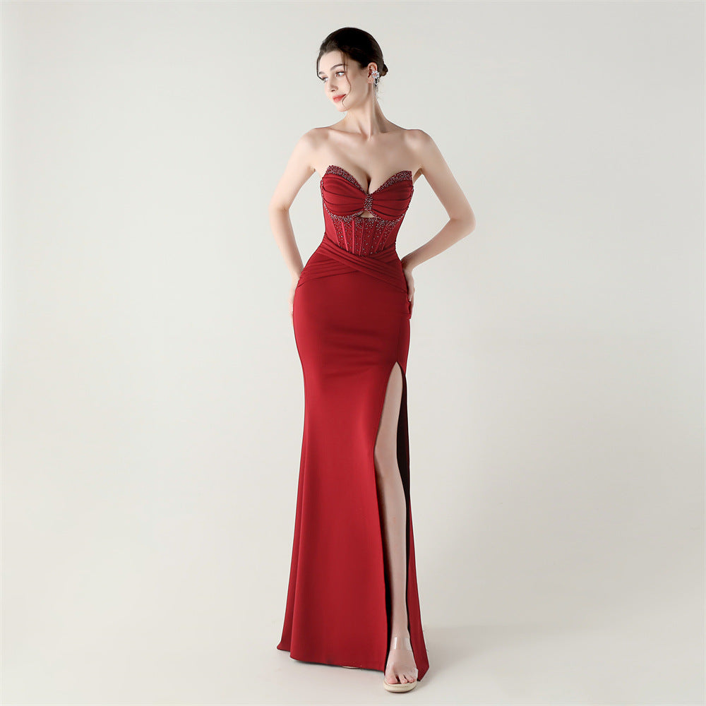 Crimson Desire Strapless Corset Gown