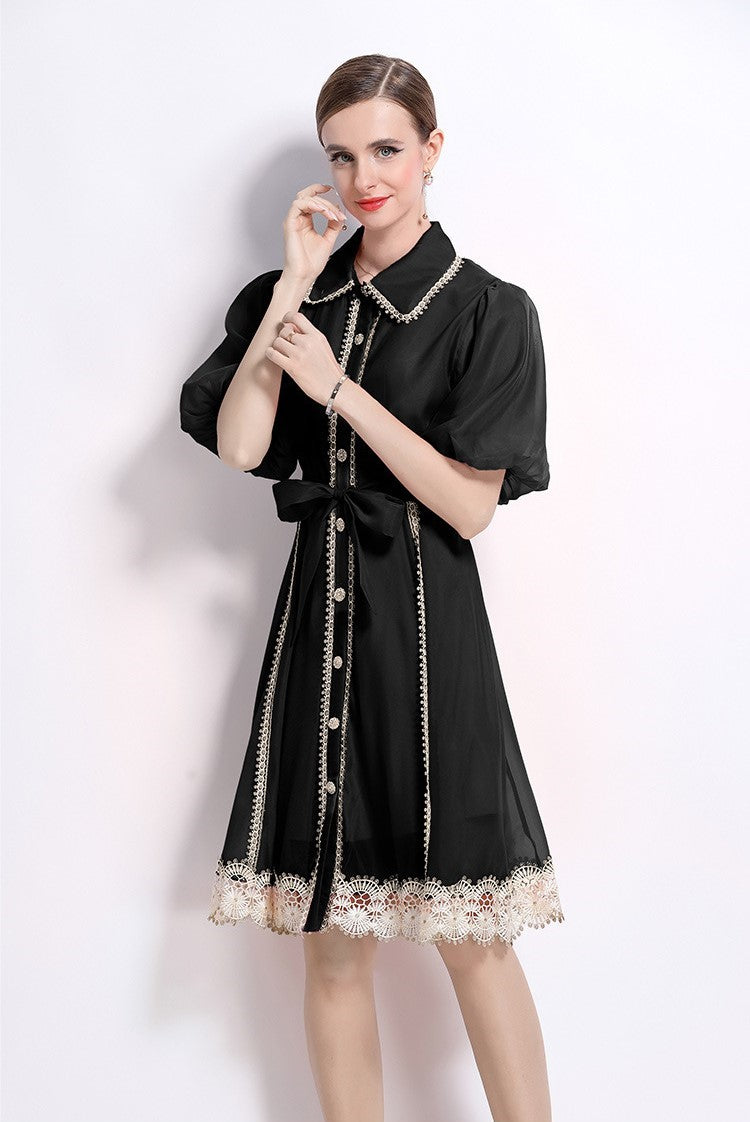 Black Victorian Charm Mini Dress