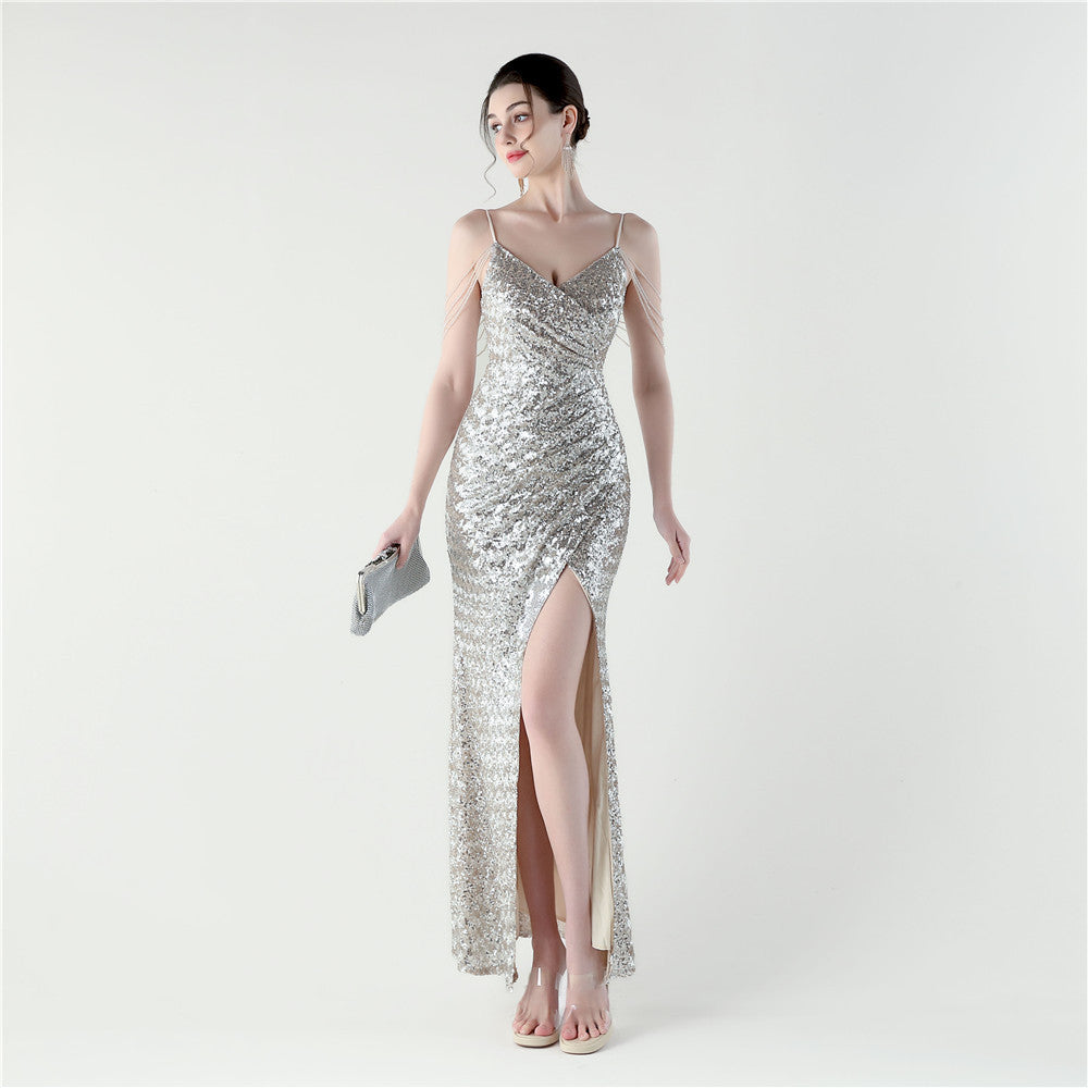 Moonlit Sparkle Deep V Gown