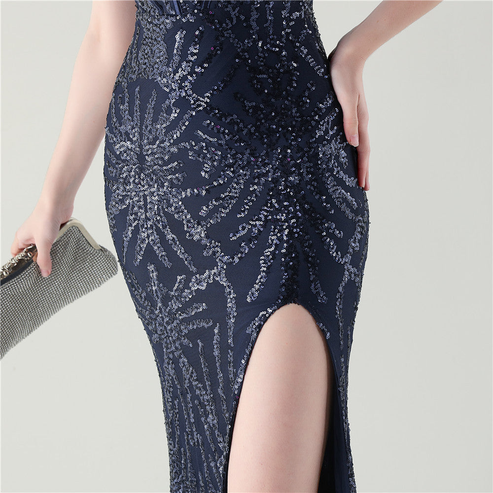 Midnight Spark Backless Gown