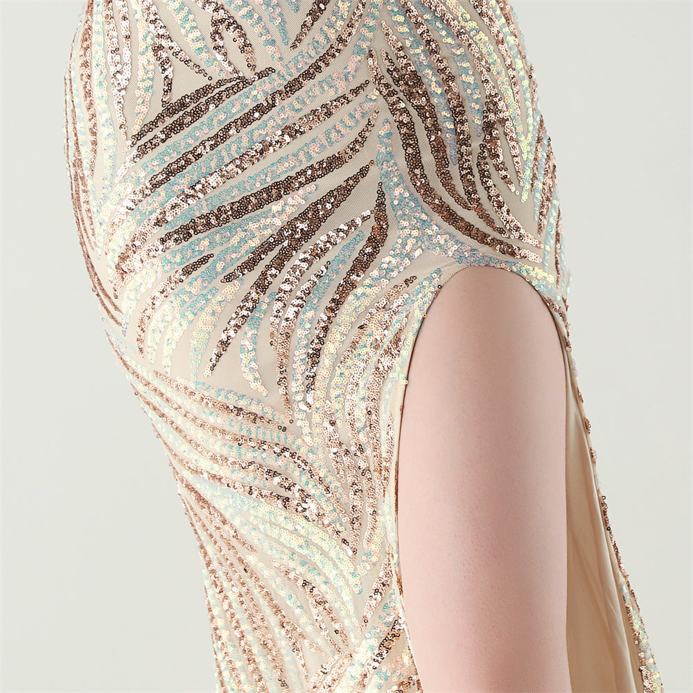 Golden Mirage Sequined Backless Gown