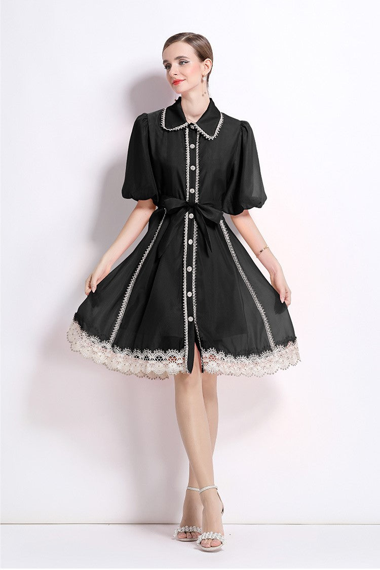 Black Victorian Charm Mini Dress