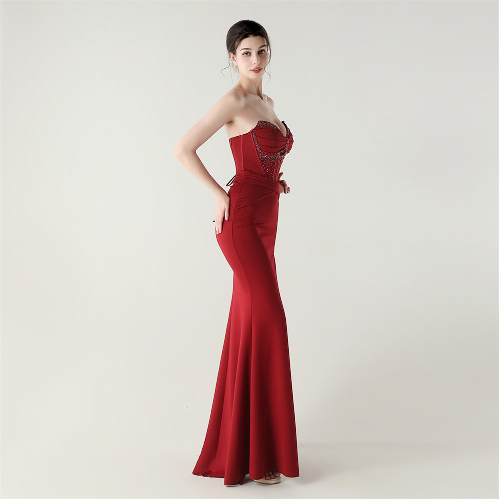 Crimson Desire Strapless Corset Gown