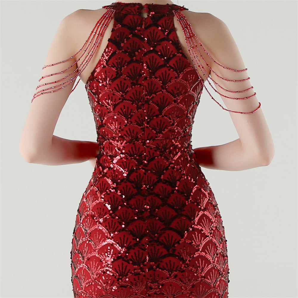 Crimson Glam Sequin Gown