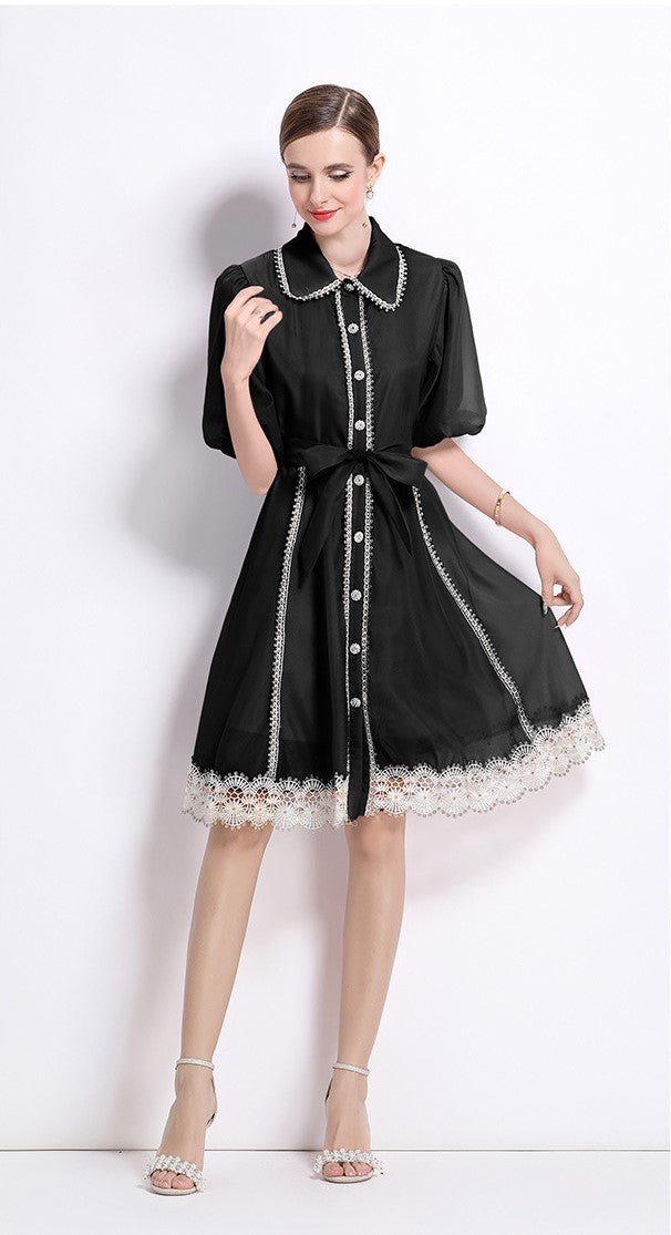 Black Victorian Charm Mini Dress