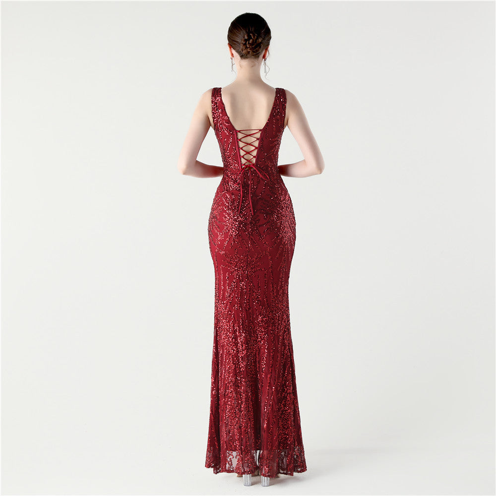 Crimson Flame Backless Gown