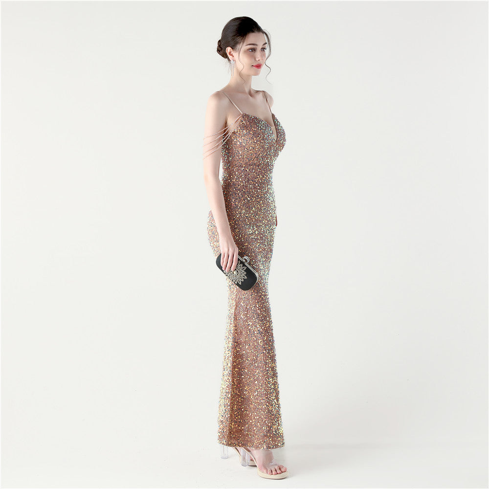 Golden Dusk Beaded Gown