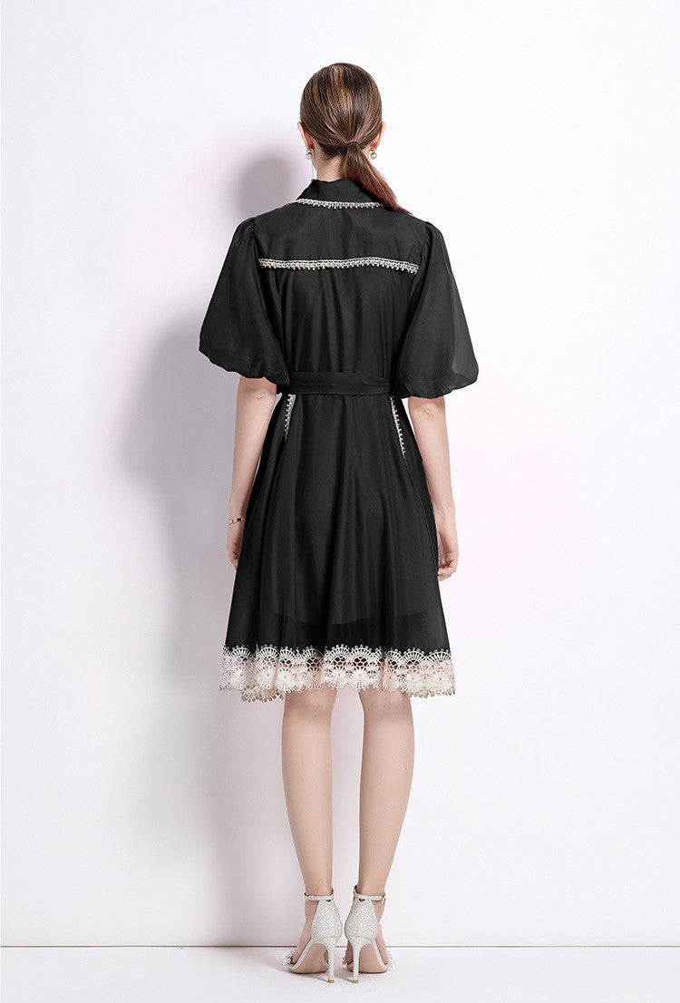 Black Victorian Charm Mini Dress