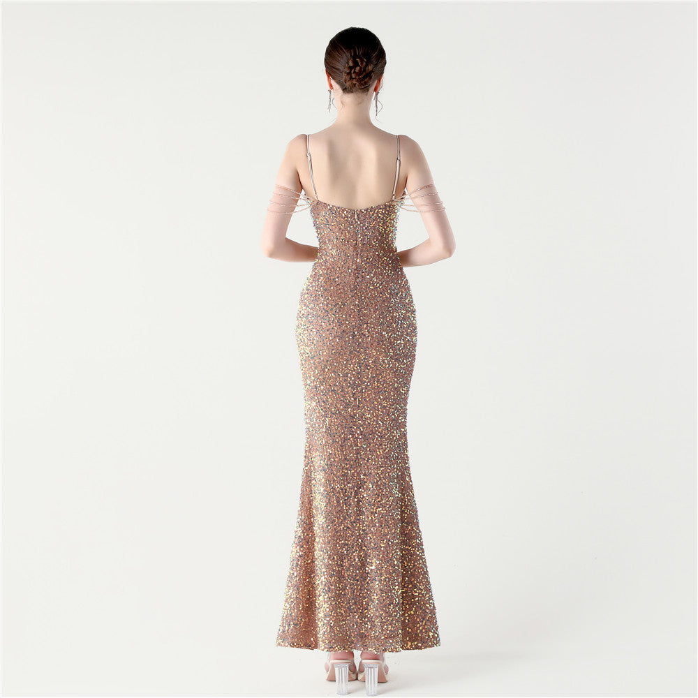 Golden Dusk Beaded Gown