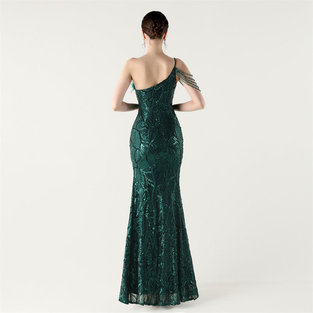 One Shoulder Beaded Whisper Gown