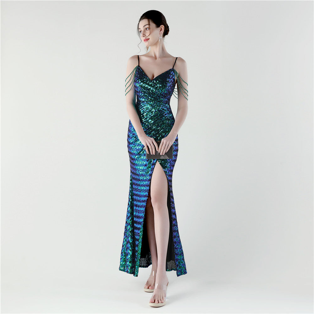 Emerald Tide Deep V Gown