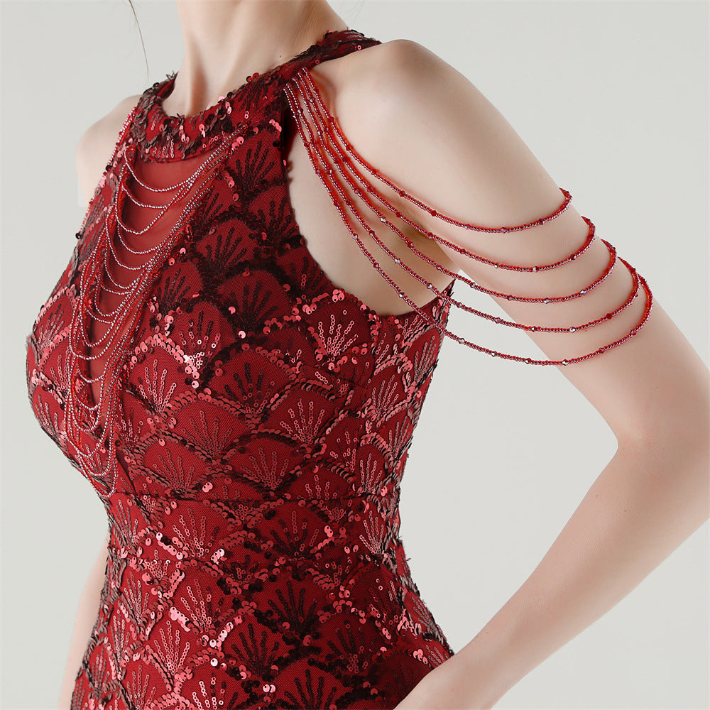 Crimson Glam Sequin Gown