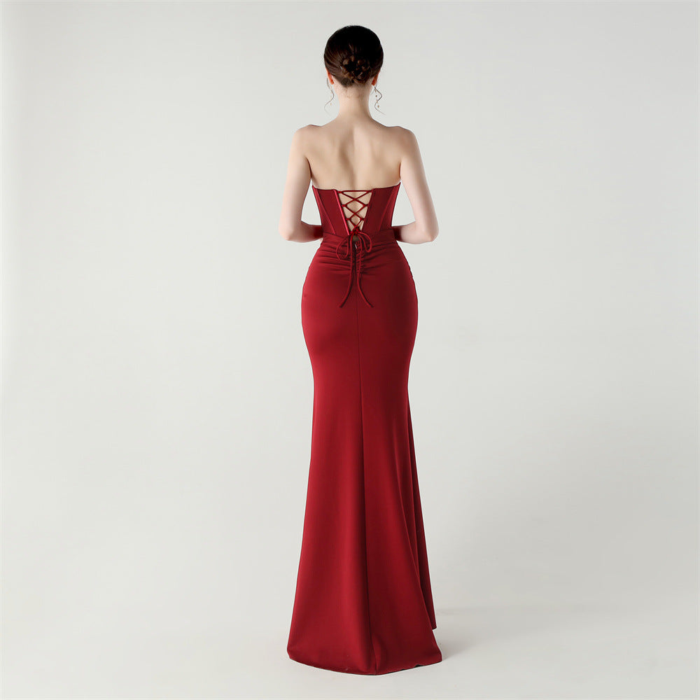 Crimson Desire Strapless Corset Gown