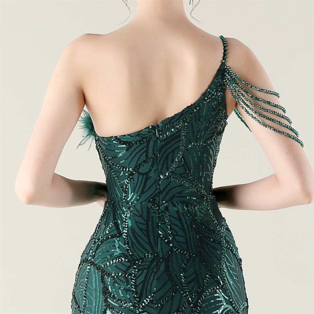 One Shoulder Beaded Whisper Gown