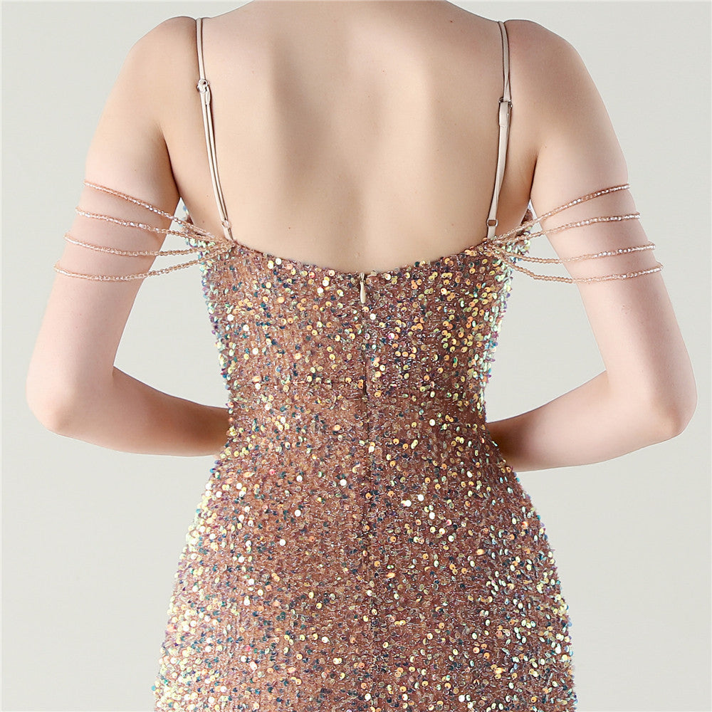 Golden Dusk Beaded Gown