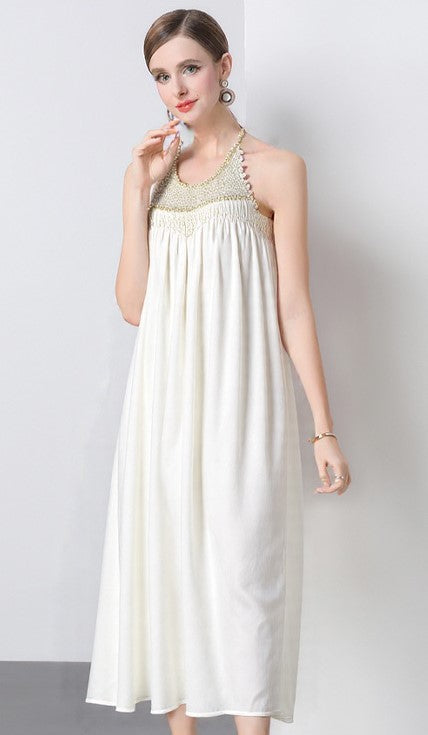 Pearl Drop Pleated Dress