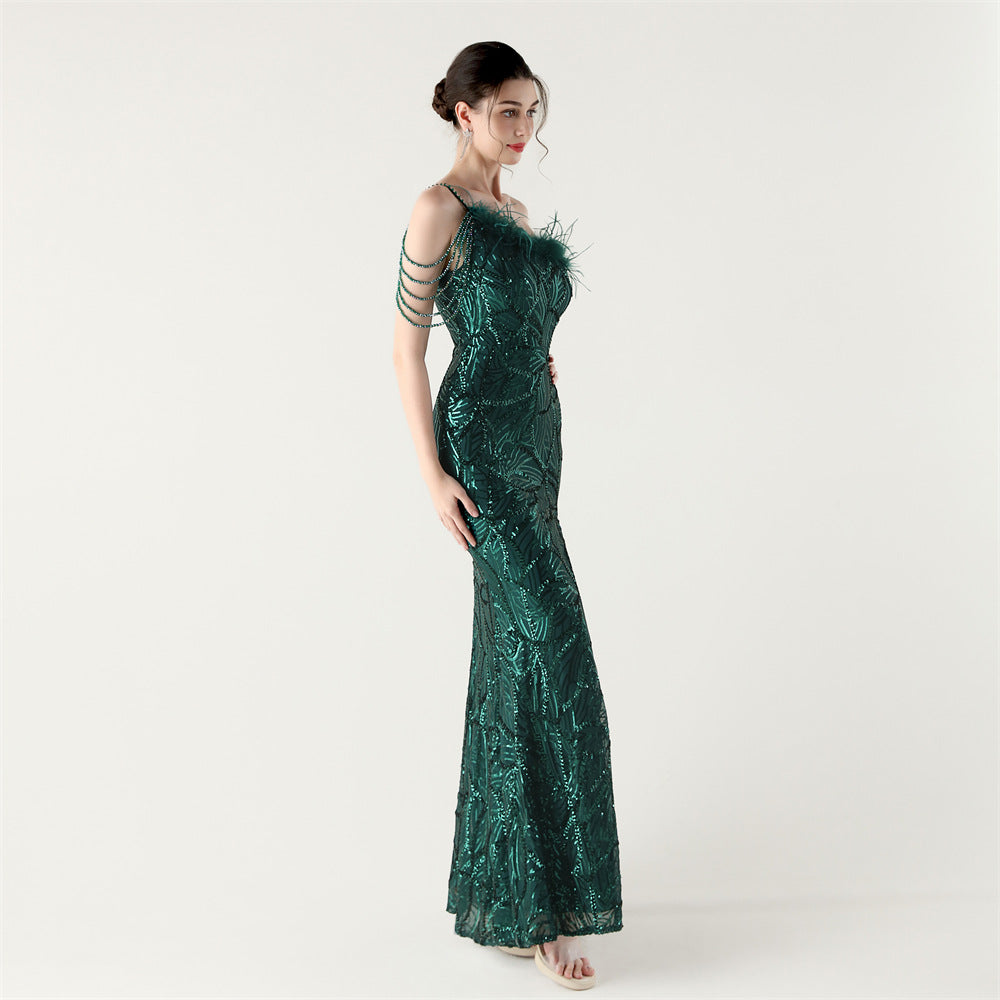 One Shoulder Beaded Whisper Gown