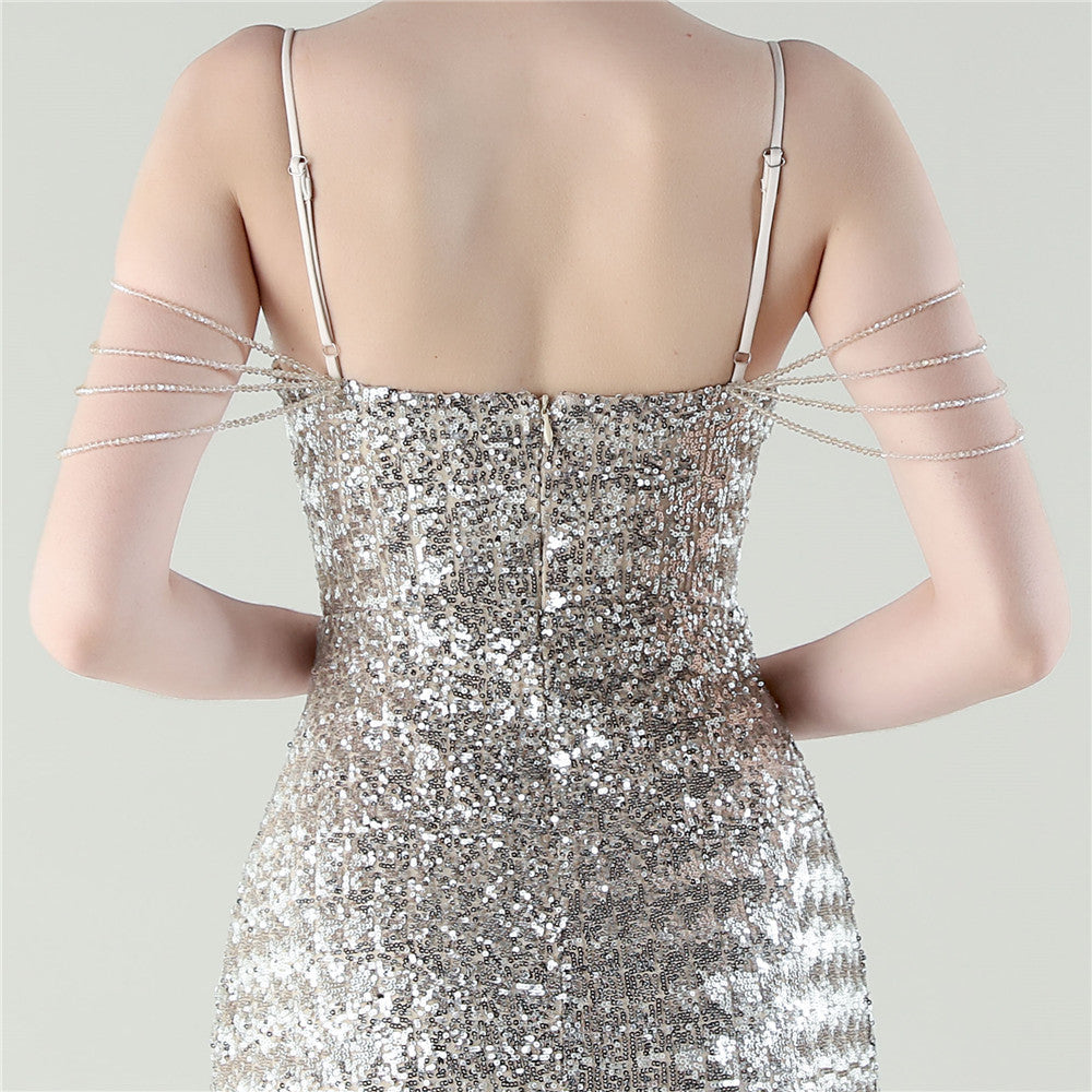 Moonlit Sparkle Deep V Gown