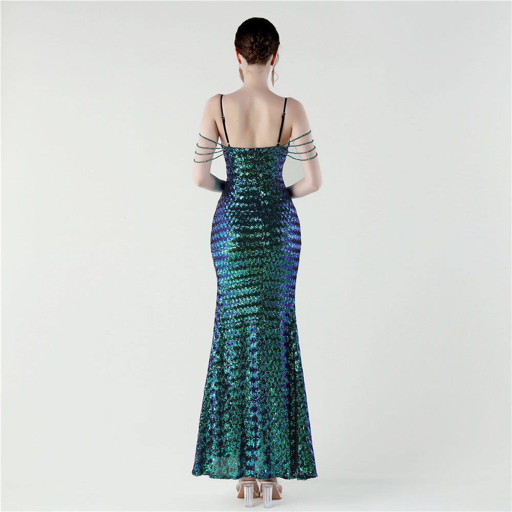 Emerald Tide Deep V Gown