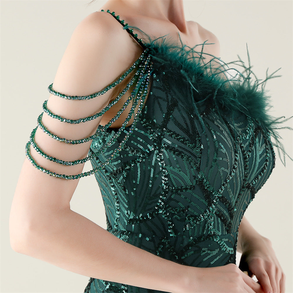 One Shoulder Beaded Whisper Gown