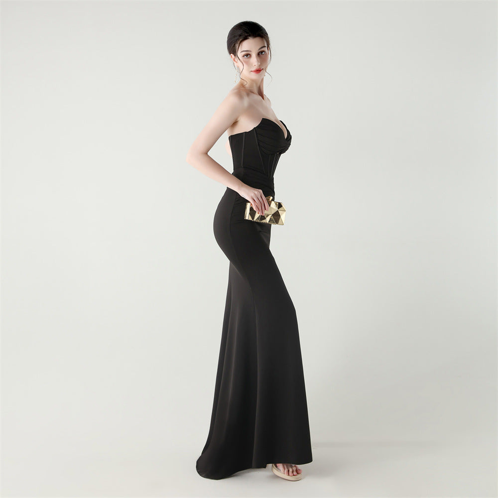 Noir Elegance Fishbone Beaded Gown