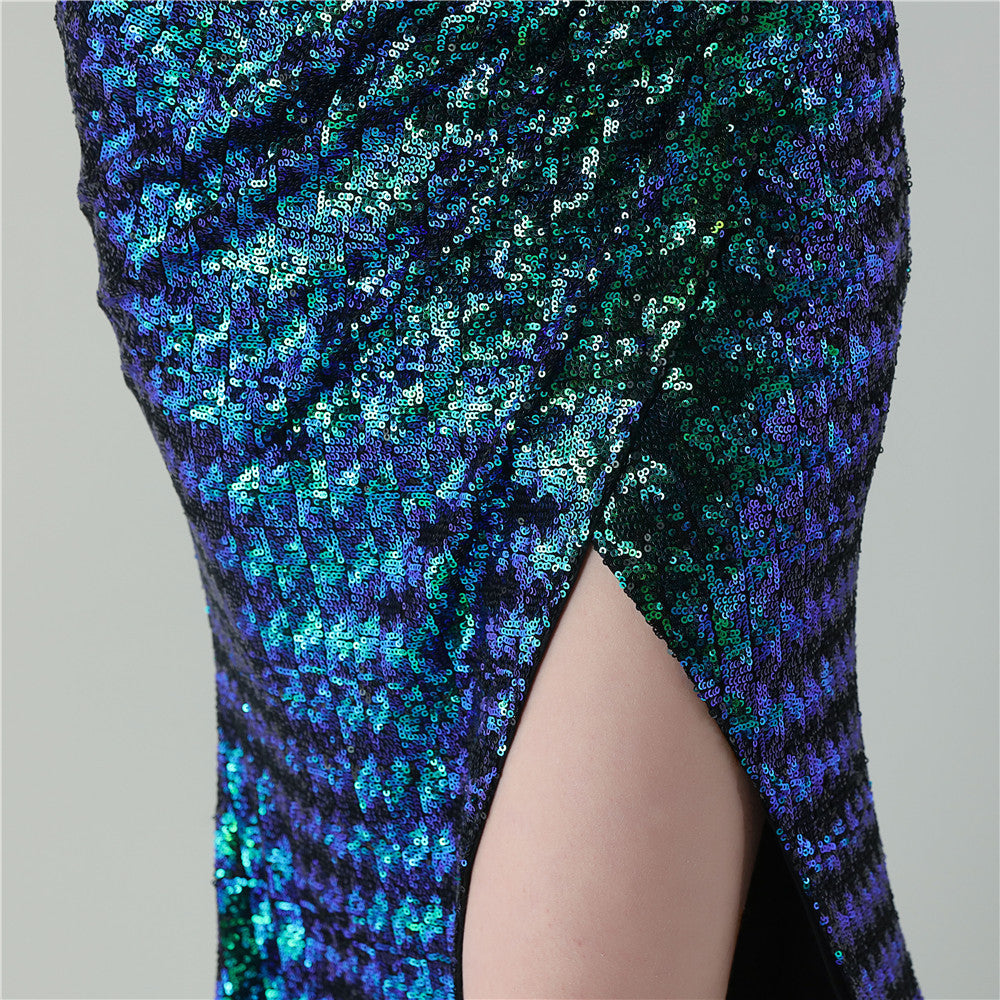 Emerald Tide Deep V Gown