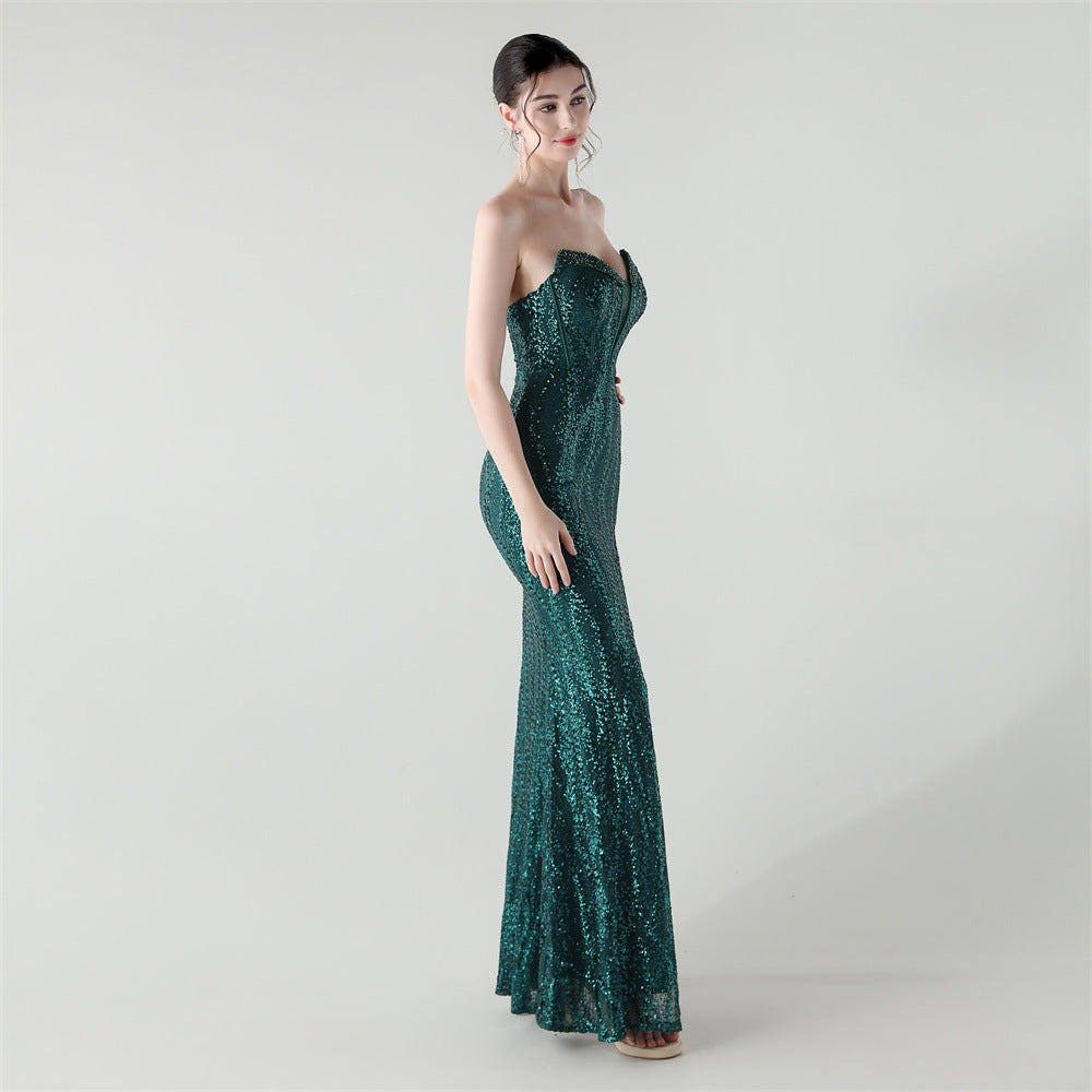 Dark Green Starlight Serenade Sequin Gown