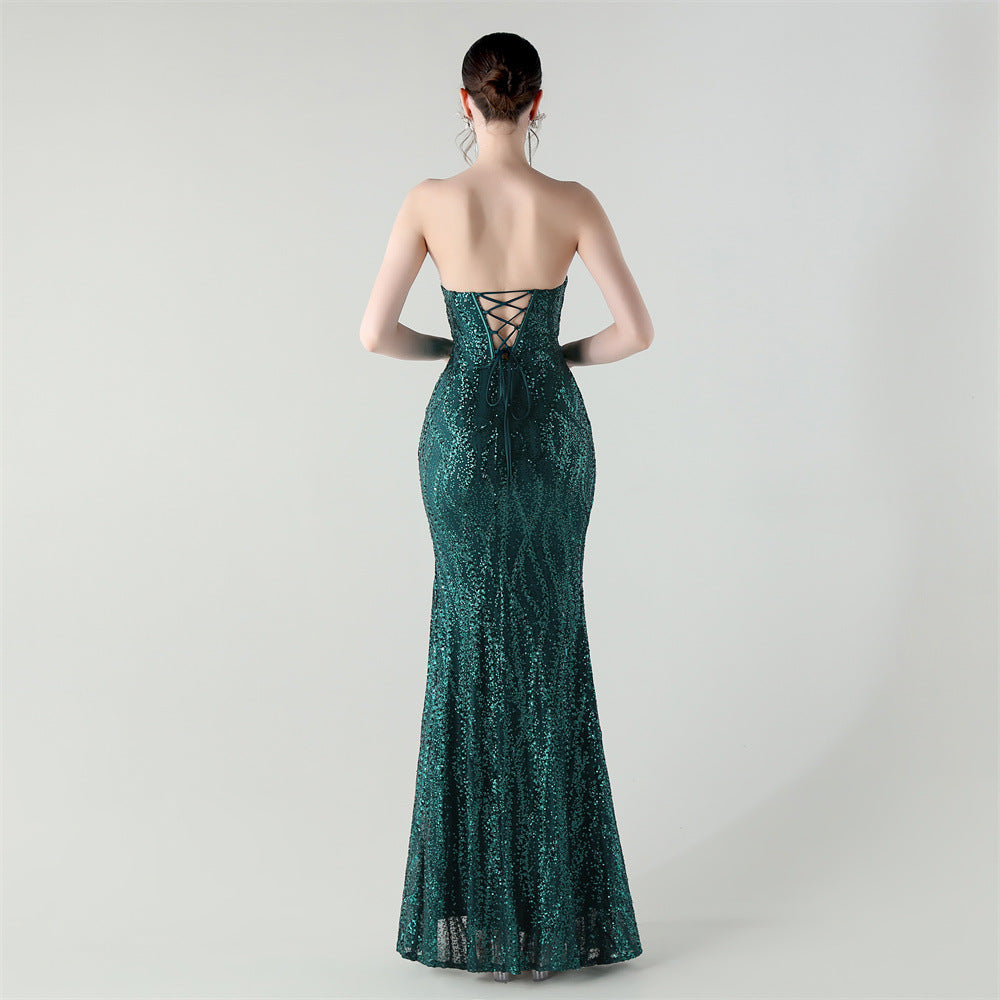 Dark Green Starlight Serenade Sequin Gown