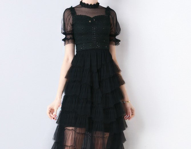 Black Eclipse Fall Mesh Dress