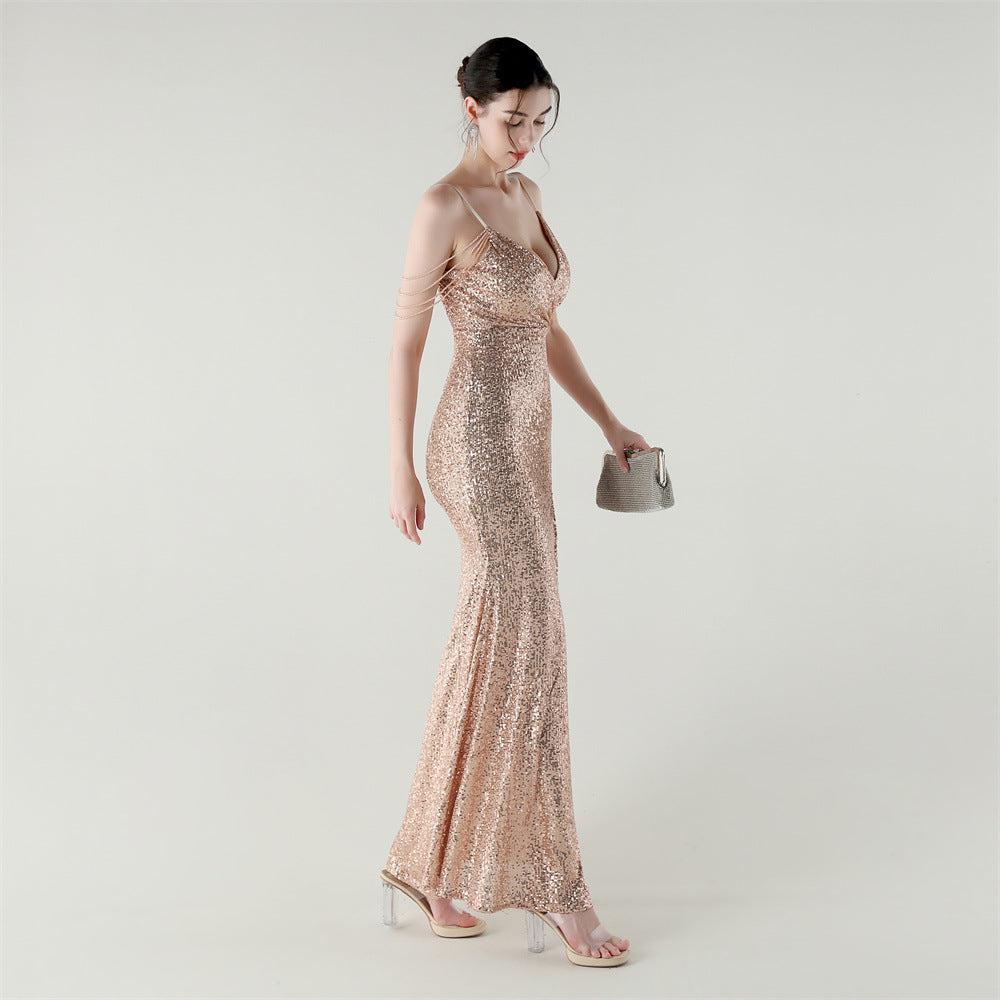 Champagne Radiance Beaded Gown